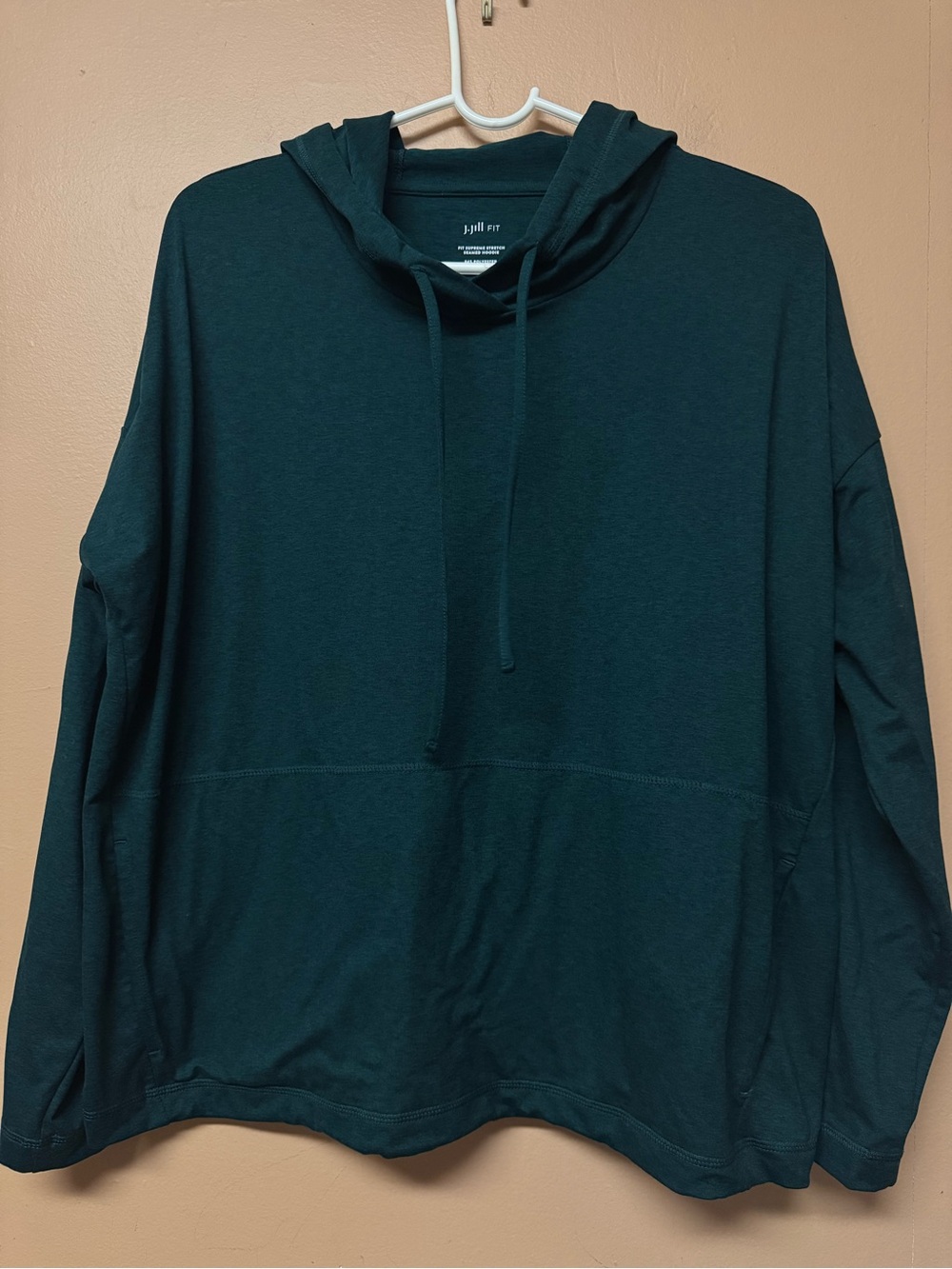 J. Jill Fit Sea Med Green Hoodie Sweater Women’s L Petite Pullover Slouchy